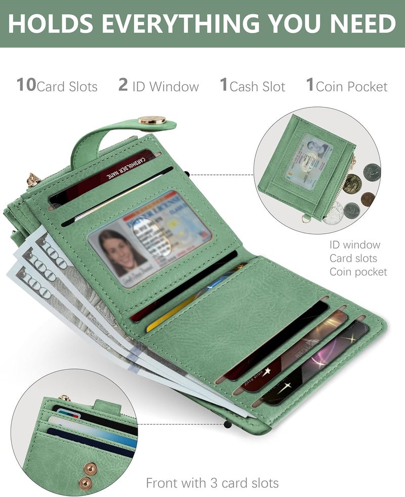 Sunpour Small Wristlet Wallets for Women Keychain Wristlet Wallet RFID Blocking Key Chain Wallet With Zipper Coin Pocket,2 Id Window (Mint Green) - Image 4